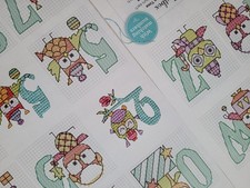 Stickvorlagen Kreuzstich Weihnachts-Eulen-Alphabet ABC mit Zahlen