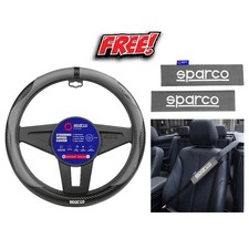SPARCO Lenkradbezug 38cm Carbon + Kostenloses Sitzgurtpolster-Set Schwarz/Grau