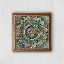 Mandala grün Naturstein Wandbild Handarbeit Holzrahmen Geschenk