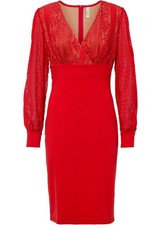 Kleid mit Spitze Langarm Gr. 38 Rot Damen-Abend-Party-Cocktailkleid Neu