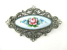 ART DECO Porzellan Brosche 800 Silber filigran brooch antique silver Handmalerei