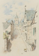 Altstadt mit Kirche, um 1900, Bleistift Romantik Architektur Unbekannt (19.Jhd)