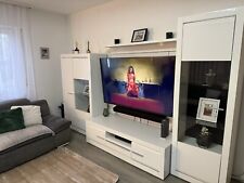 Wohnwand Schrankwand Solo Weiß Hochglanz Holzoptik mit Led Beleuchtung Modern 10