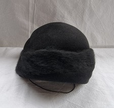 Eleganter Vintage-Hut von Anny Hoffrichter* Schwarz mit Pelzbesatz*50/60er Jahre