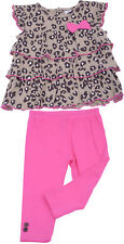 Pink BOW Leoparden RÜSCHEN Baby DRESS / LEGGINGS Mädchen 2-teiler Rockabilly