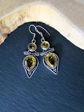 Ohrringe - 925 Sterling Silber mit Citrin, Boho-Ohrhänger, Hängeorringe