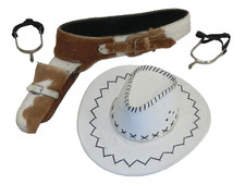 Schönes Western Set Cowboy Hut Gürtel Sporen Tierfell Pistolengürtel