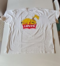 Levis x Pokémon Pikachu Unisex Kurzarm-T-Shirt Weiß NEU Größe L 25th Anniversary