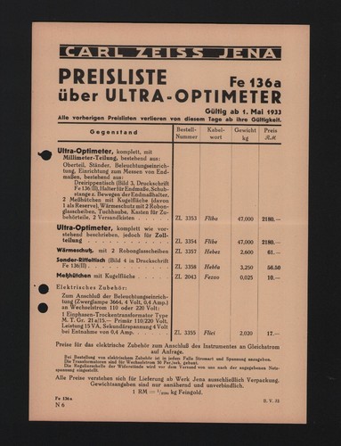 Jena preisliste 1933 carl - 1933,,