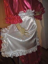 Sissy doppelt Satin Rüschen Sonntags Schürze nylon Negligee weiß