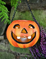 ❀ Kürbis Windlicht z. Hängen 10 cm Herbst Laterne Halloween Keramik Orange 280B
