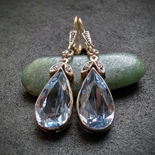 Jugendstil Ohrringe Spinell 585 Gold aquamarinblau Diamant alt antik c. 1910