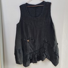 Sarah Santos Leinen Tunika G. S Shirt Schwarz Top Lagenlook asymmetrisch zipfel