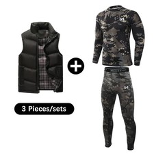 3-in-1 Sport-Wärmeanzug Herren Thermounterwäsche Ärmellose Steppweste Winter Ski