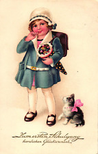 Mädchen mit Schultüte, Schulanfang, Katze, 1933