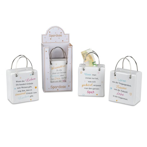 Spardose tasche 9cm spruch - spardose,