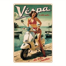 Blechschild Vespa mit Pin Up