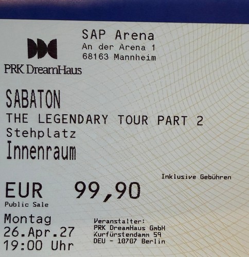 Tickets sabaton mannheim - tickets,