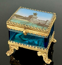 Rarität kleine Antike Schmuckschatulle Glas Deckeldose Kaiser Wilhelm I. Denkmal