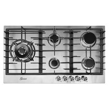 Gurari FG 905 V Gasherd 90 cm Einbau 5 Brenner Wok Gusseisenplatte Edelstahl