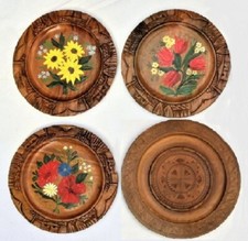 Wandteller Holzteller Dekoteller Blumen Relief Bauernmalerei geschnitzt Konvolut