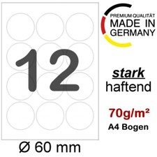 100 A4 Blatt 1200 runde Etiketten Ø 60mm weiss 6cm Sticker selbstklebend L3416