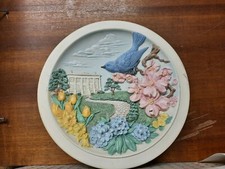 Seltener Jugendstil Porzellan Avon Plate Vogel Wandteller, Frühling 3 D Effekt