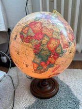 Scan-Globe A/S 1992 Globus Denmark 30cm Licht Holzfuß Vintage World Antique