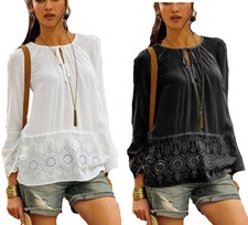 "Retourenware" Hippie Boho Tunika Bluse schwarz od. weiß  Stickerei Gr.44-46 NEU