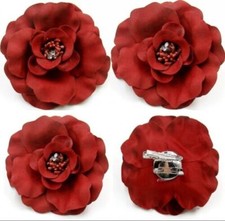 4x HAARBLUME Ansteckblume Haarklammer Haar- Krokodilspange Brosche Strass Rot