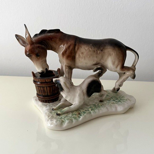 Vintage porzellanfigur esel - porzellanfigur,