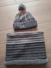 Mütze mit Loopschal, Tchibo , grau mit rosa