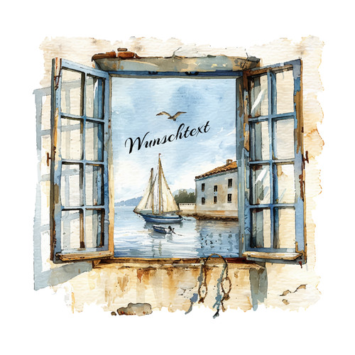 Fensterausblick mit boot - fensterausblick, &