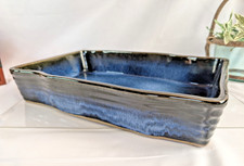 Vintage japanische Tokoname Ikebana Suiban Vase rechteckig blau glasierte...