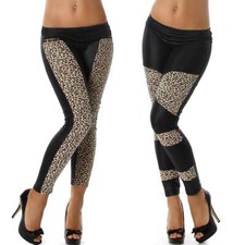 Damen Wetlook Leggings Leopard