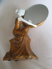 Dame mit Spiegel Jugendstil Porzellan Kosmetikspiegel Bad Standspiegel H25cm 