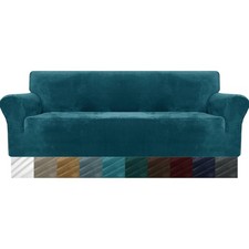 Sofabezug 4 Sitzer Samt Stretch rutschfest & waschbar Schlafsofa Schutz