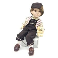 Topline Austria handgemachte Porzellanpuppe Junge mit brauner Latzhose 35cm Samm