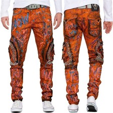 Cipo & Baxx Herren Jeans Hose Besonders Auffällig Denim Cargo Orange Slim Fit