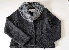 Black Week Sale: Schöne Jacke 36 S Grau Melliert Webpelz/Kunstfell Kragen Damen 