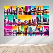 LEINWAND BILDER XXL ABSTRAKT FRANKFURT STADT GRAFFITI BUNT POP ART WAND POSTER