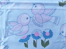 Vintage Stoff DDR Kinder Bettwäsche Vögel Blau Stoffrest Baumwolle nähen DIY 70s