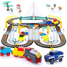 Kinderplay Elektrische Eisenbahn mit Rennbahn - Bahngleise, Autorennbahn, Batter