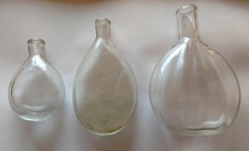 3 Uralte Plattflasche, Pilgerflasche, Schnupftabakglas, Bixl, um 1800-1820