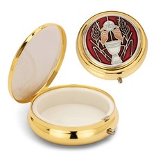 Rosenkranz Metalletui Motiv Kelch Hostiendose Gold Rot Einsatz innen 4cm 2533