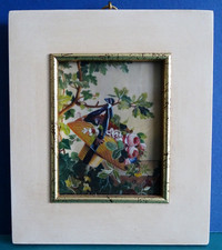 E. Riegel Miniatur Lupenmalerei Gemälde "Sommerhut" Holzrahmen 14x10 cm