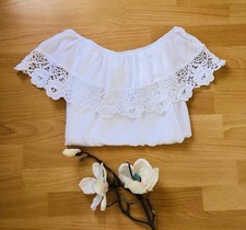 Damen Oberteil • Sommer Top • Volant • Große 38/40 • Weiß • Viscose 