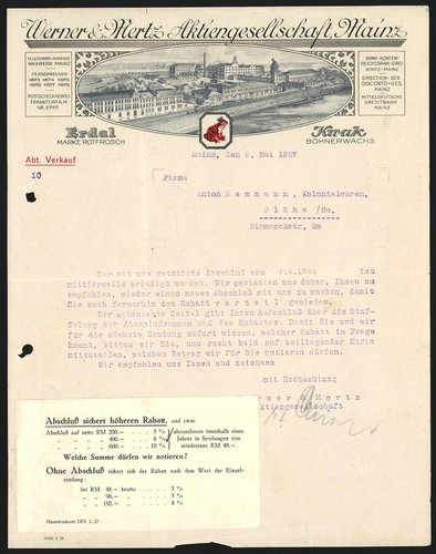 Briefkopf mainz 1927 werner - mainz, &