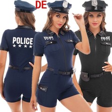 DE iEFiEL Damen Polizistin mit Hut Halloween Cosplay Uniform faschingkostüm