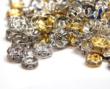 100 Mischung Crystal Strass Rondell Metall Perlen Spacer 6/8 mm Gold Silber F378